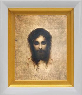 Иисус моргающий или Плат святой Вероники, икона в белом киоте 14,5*16,5 см - Иконы оптом