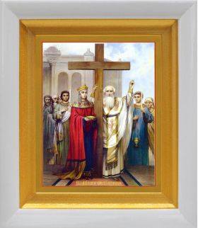 Воздвижение Креста Господня, икона в белом киоте 14,5*16,5 см - Иконы оптом