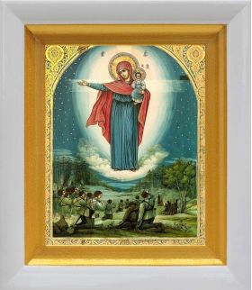 Августовская икона Божией Матери, 1914 г, в белом киоте 14,5*16,5 см - Иконы оптом