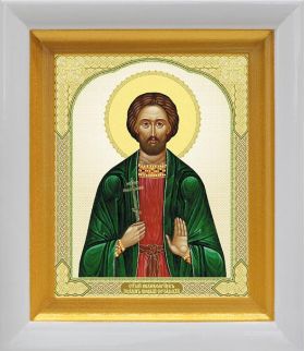 Великомученик Иоанн Новый Сочавский (лик № 001), икона в белом киоте 14,5*16,5 см - Иконы оптом