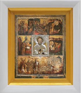 Великорецкая икона Николая Чудотворца, в белом киоте 14,5*16,5 см - Иконы оптом