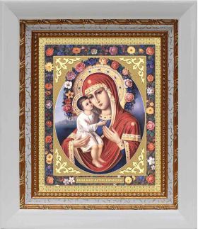 Жировицкая икона Божией Матери, в белом киоте 14,5*16,5 см - Иконы оптом