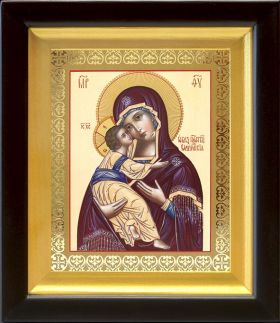 Владимирская икона Божией Матери (лик № 011), в деревянном киоте 14,5*16,5 см - Иконы оптом