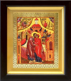 Зачатие Пресвятой Богородицы, икона в деревянном киоте 14,5*16,5 см - Иконы оптом