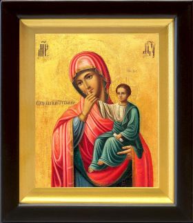 Ватопедская икона Божией Матери "Отрада" или "Утешение", в деревянном киоте 14,5*16,5 см - Иконы оптом