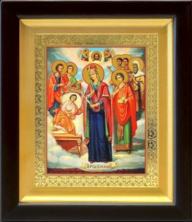 Икона Богородицы "Целительница" и святые врачеватели, киот 14,5*16,5 см - Иконы оптом