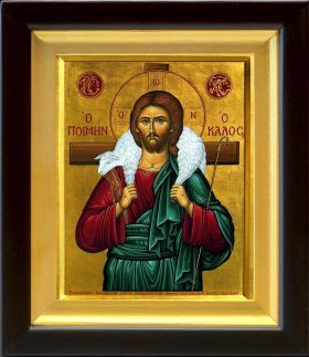 Господь Добрый Пастырь, икона в деревянном киоте 14,5*16,5 см - Иконы оптом