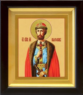 Благоверный князь Святослав Всеволодович, икона в деревянном киоте 14,5*16,5 см - Иконы оптом