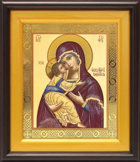 Владимирская икона Божией Матери (лик № 011), в широком киоте 21,5*25 см - Иконы оптом