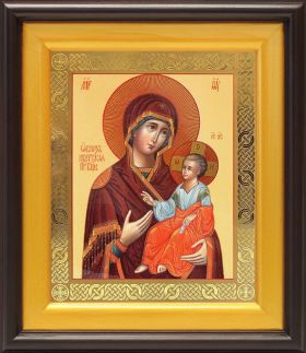 Иверская икона Божией Матери, широкий деревянный киот 21,5*25 см - Иконы оптом