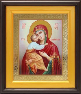 Владимирская икона Божией Матери (лик № 084), в широком киоте 21,5*25 см - Иконы оптом