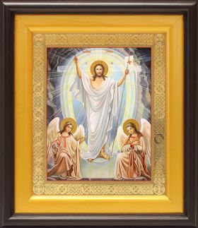 Воскресение Христово, икона в широком киоте 21,5*25 см - Иконы оптом