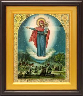 Августовская икона Божией Матери, 1914 г, в широком киоте 21,5*25 см - Иконы оптом