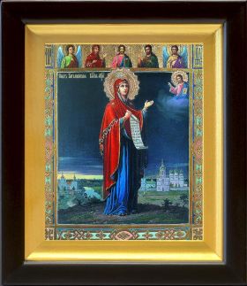 Боголюбская икона Божией Матери, в деревянном киоте 14,5*16,5 см - Иконы оптом