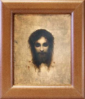 Иисус моргающий или Плат святой Вероники, икона в широкой рамке 14,5*16,5 см - Иконы оптом