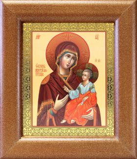 Иверская икона Божией Матери, широкая деревянная рамка 14,5*16,5 см - Иконы оптом