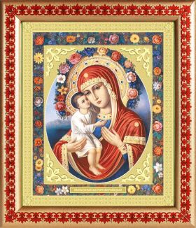 Жировицкая икона Божией Матери, в широкой рамке с узором 21,5*25 см - Иконы оптом