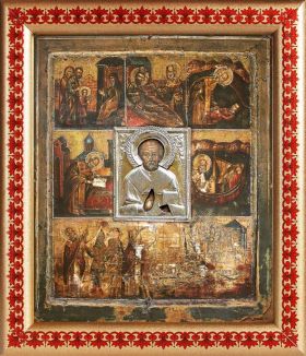 Великорецкая икона Николая Чудотворца, в рамке с узором 21,5*25 см - Иконы оптом