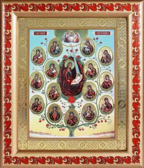 Древо Пресвятой Богородицы, икона в широкой рамке с узором 19*22,5 см - Иконы оптом
