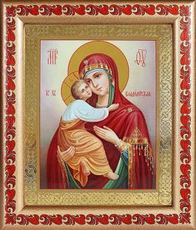 Владимирская икона Божией Матери (лик № 084), в рамке с узором 19*22,5 см - Иконы оптом