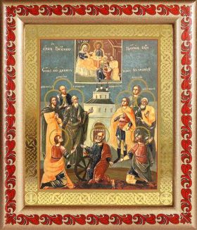 Девять мучеников Кизических, икона в рамке с узором 19*22,5 см - Иконы оптом