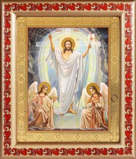 Воскресение Христово, икона в рамке с узором 19*22,5 см - Иконы оптом