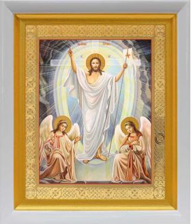Воскресение Христово, икона в белом киоте 19*22,5 см - Иконы оптом
