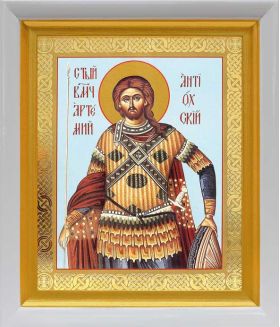 Великомученик Артемий Антиохийский, икона в белом киоте 19*22 см - Иконы оптом