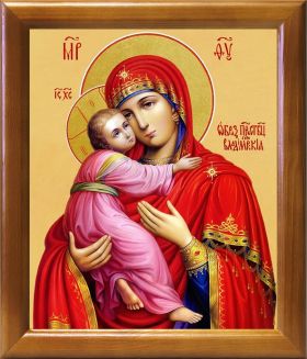 Владимирская икона Божией Матери (лик № 003), в деревянной рамке 20*23,5 см - Иконы оптом