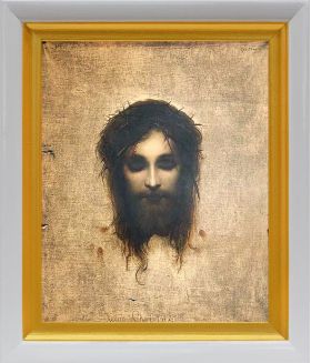 Иисус моргающий или Плат святой Вероники, икона в белом киоте 19*22,5 см - Иконы оптом