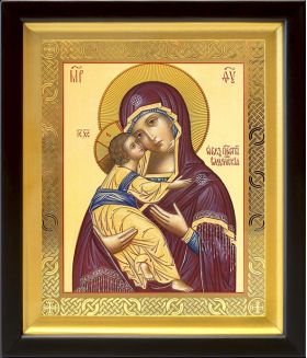 Владимирская икона Божией Матери (лик № 011), в деревянном киоте 19*22,5 см - Иконы оптом