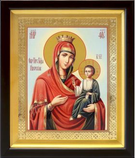 Иверская икона Божией Матери, деревянный киот 19*22,5 см - Иконы оптом