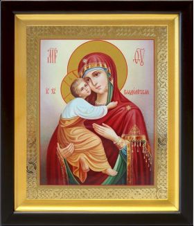 Владимирская икона Божией Матери (лик № 084), в деревянном киоте 19*22,5 см - Иконы оптом