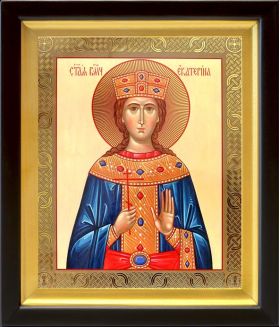 Великомученица Екатерина Александрийская (лик № 011), икона в деревянном киоте 19*22,5 см - Иконы оптом