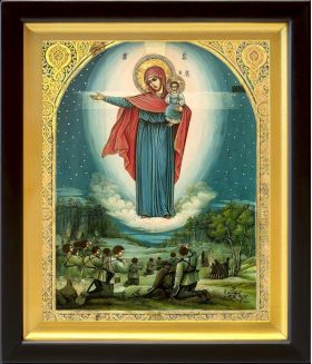 Августовская икона Божией Матери, 1914 г, в деревянном киоте 19*22,5 см - Иконы оптом