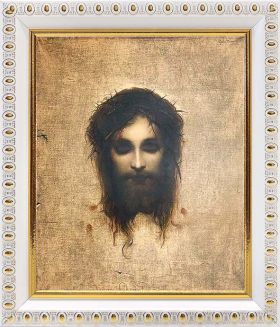 Иисус моргающий или Плат святой Вероники, икона в белой пластиковой рамке 12,5*14,5 см - Иконы оптом