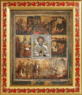 Великорецкая икона Николая Чудотворца, в рамке с узором 19*22,5 см - Иконы оптом