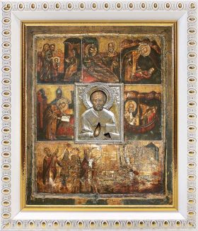 Великорецкая икона Николая Чудотворца, в белой пластиковой рамке 12,5*14,5 см - Иконы оптом
