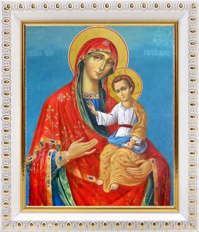 Гербовецкая икона Божией Матери, в белой пластиковой рамке 12,5*14,5 см - Иконы оптом