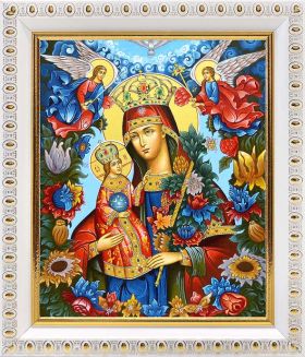 Икона Божией Матери "Благоуханный Цвет", в белой пластиковой рамке 12,5*14,5 см - Иконы оптом