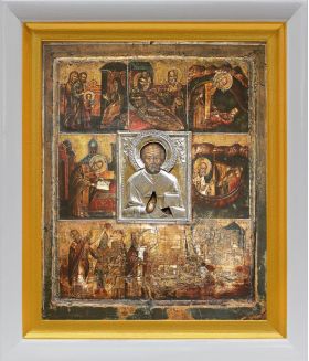 Великорецкая икона Николая Чудотворца, в белом киоте 19*22,5 см - Иконы оптом