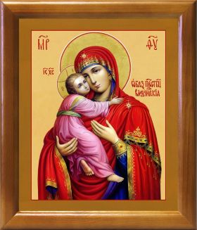Владимирская икона Божией Матери (лик № 027), в деревянной рамке 20*23,5 см - Иконы оптом