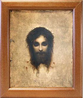 Иисус моргающий или Плат святой Вероники, икона в широкой рамке 19*22,5 см - Иконы оптом