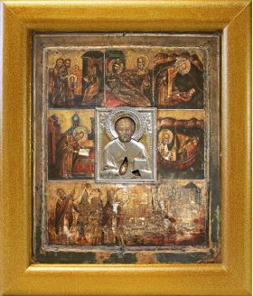 Великорецкая икона Николая Чудотворца, в широкой рамке 19*22,5 см - Иконы оптом