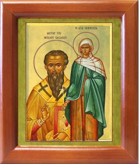 Василий Великий и Емилия Кесарийская, икона в рамке 12,5*14,5 см - Иконы оптом