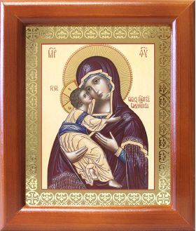 Владимирская икона Божией Матери (лик № 011), в деревянной рамке 12,5*14,5 см - Иконы оптом