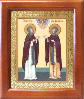 Благоверные князья Петр и Феврония Муромские (лик № 015), икона в деревянной рамке 12,5*14,5 см - Иконы оптом