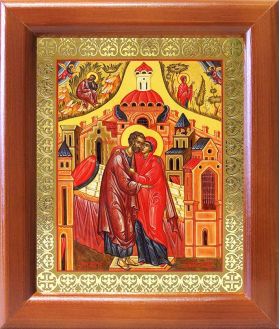 Зачатие Пресвятой Богородицы, икона в деревянной рамке 12,5*14,5 см - Иконы оптом