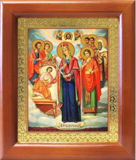 Икона Богородицы "Целительница" и святые врачеватели, рамка 12,5*14,5 см - Иконы оптом