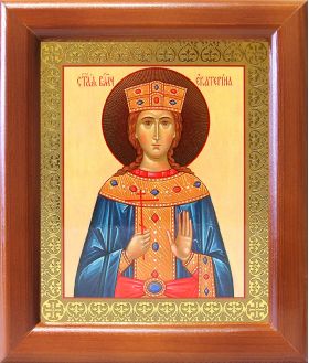 Великомученица Екатерина Александрийская (лик № 011), икона в деревянной рамке 12,5*14,5 см - Иконы оптом